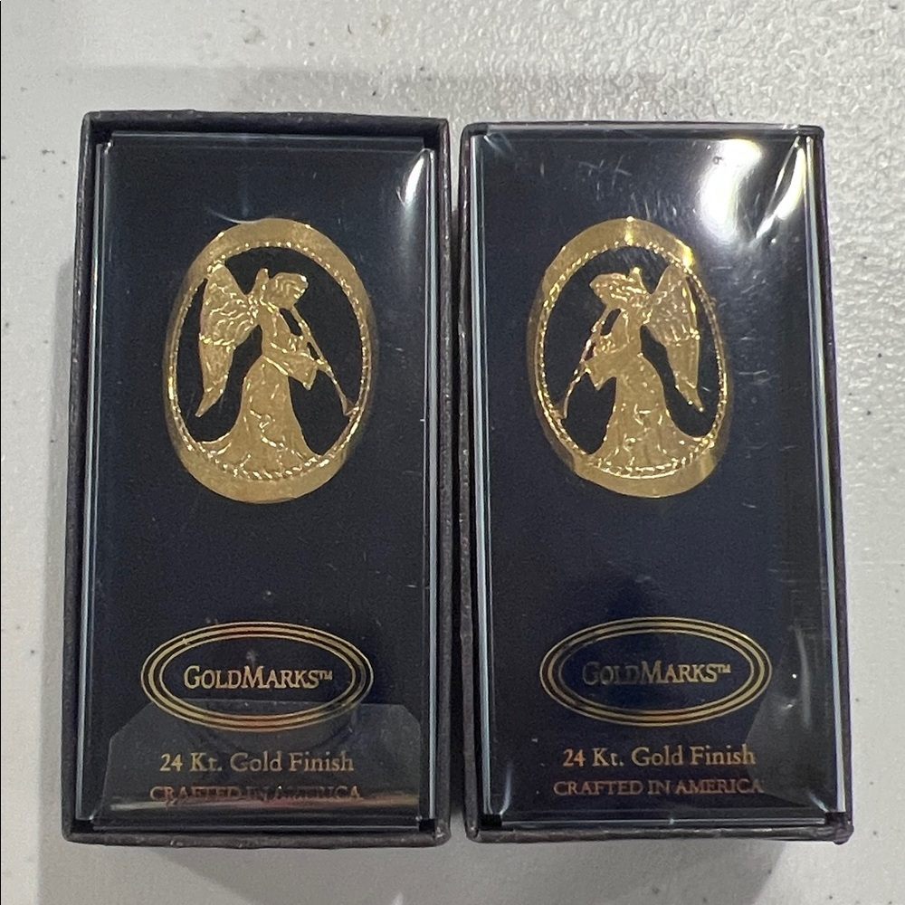 NIB GoldMarks 24K Gold Finish Angel Candle Stickers - set of 2